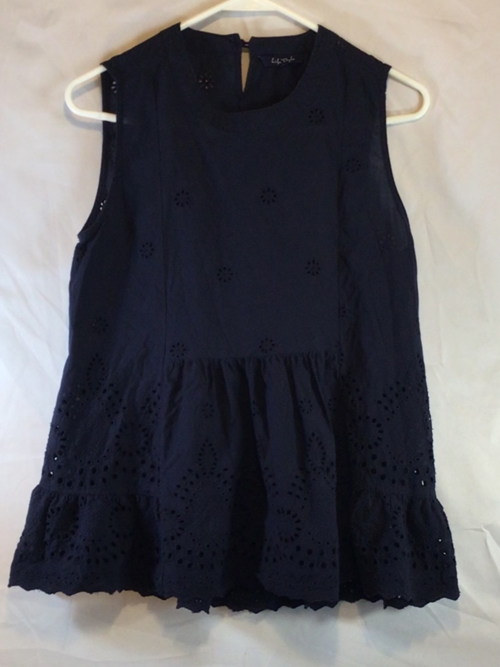Life Style 100% Cotton Eyelet Top Medium Navy Blue Eyelet  Boho Cottagecore